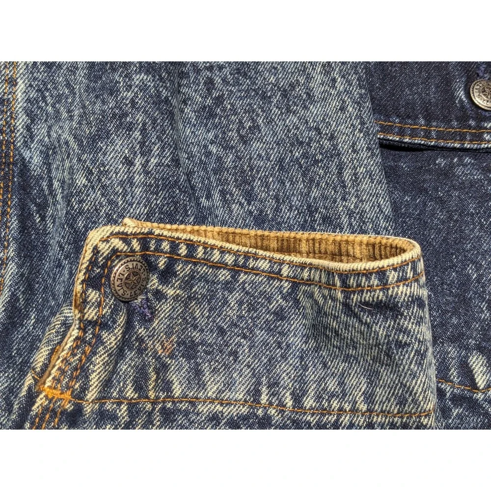 Vintage Levis Acid Wash Denim Trucker Jacket Corduroy Collar USA XL 75073-0227 - Picture 10 of 16
